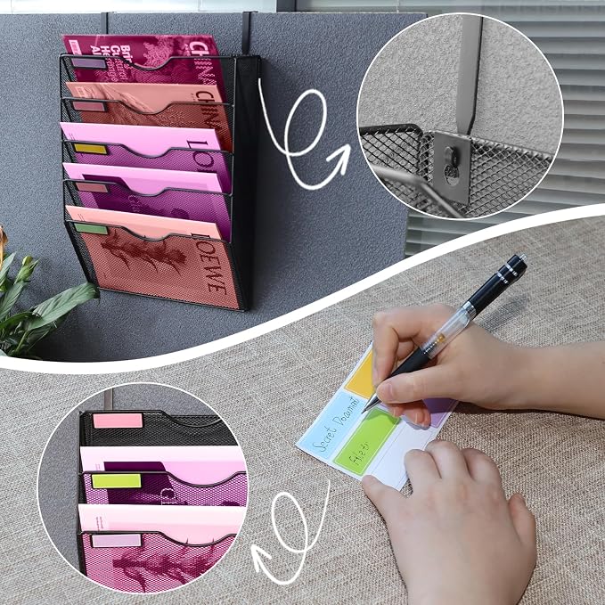 5 Pockets Mesh Wall File Holder Organizer Office Hanging File Folder Magazine - Image 4