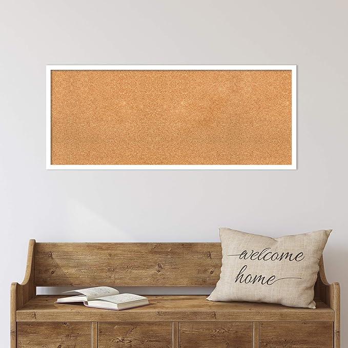 Amanti Art Natural Cork Board for Wall, 17x41 Vision Board with White Frame, Large Corkboard Office Decor for Home Organization, Modern Corkboard Pinboard to Display Items for Home Organization in-DeskLoop Office