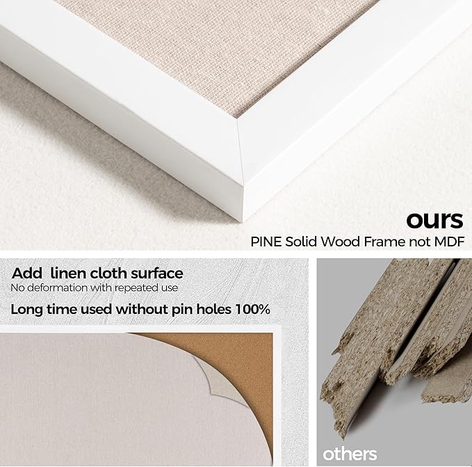 Fun Memories Cork Board Bulletin Board for Office, 20" x 30" Pine Wooden Framed Corkboard, Wall Mounted Notice Pin Board for School Home & Office, White-DeskLoop Office