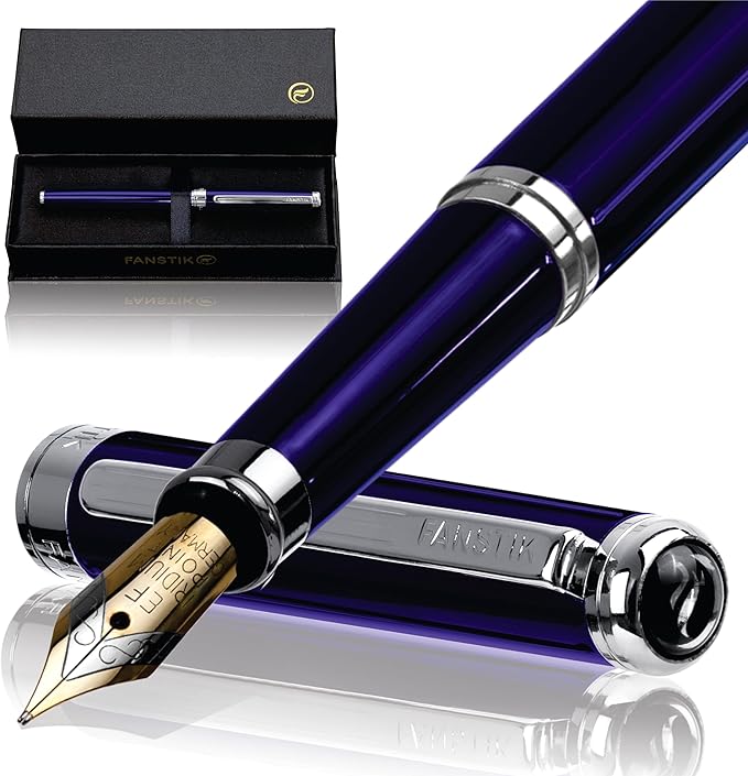 Customized Blue Luxury fountain pen (Made In USA) fancy gift set for women, Chrome Finish, Professional executive pen gift set for men (Lux Custom-fountain Blue)-DeskLoop Office