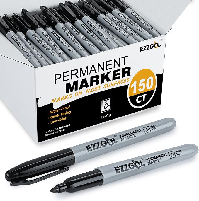Ezzgol Permanent Markers Bulk, 150 Pack Fine Tip Black Permanent Markers by Ezzgol
