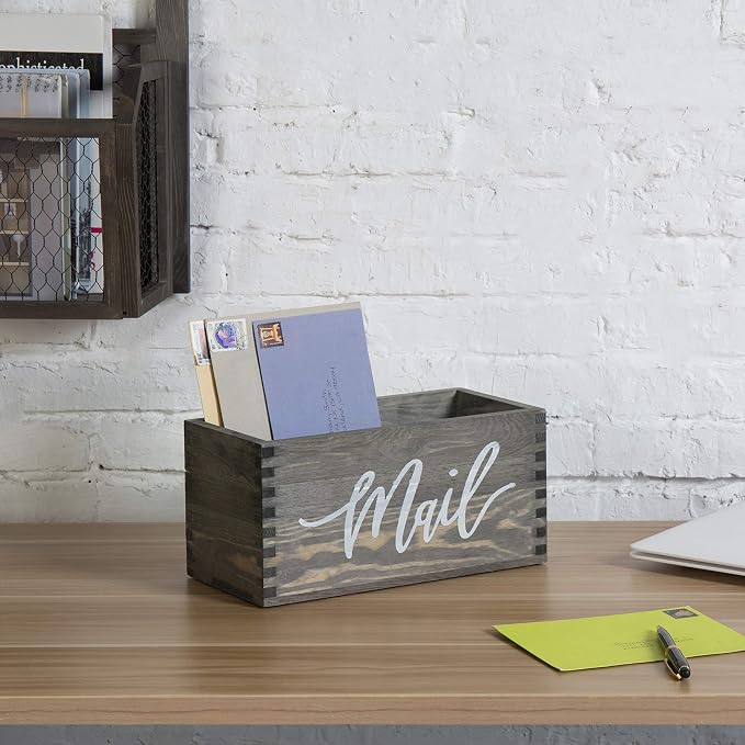 MyGift Mail Holder Storage Organizer Box Solid Wood - Image 2