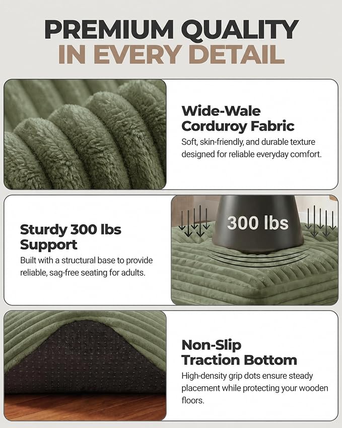 23.6in Pouf Ottoman, Corduroy Ottoman Foot Rest - Image 5