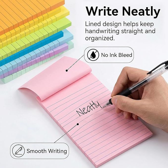 BOKUGE Lined Sticky Notes 4x6 in, Strong Adhesive Self Stick Note Pads - Image 3