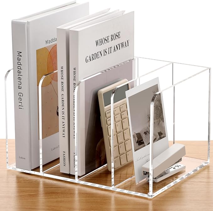SANRUI Acrylic Magazine Holder Desk Organizer Workspace Sorters，Clear Bookend by SANRUI