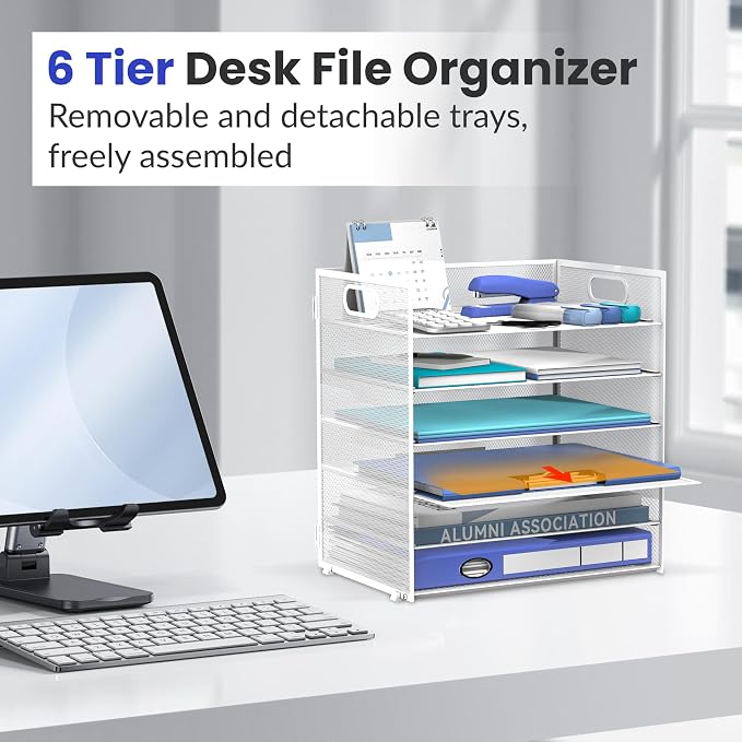 Daltack 6 Tier Paper Organizer for Desk, Paper Letter Tray Organizer for Desks - Image 5