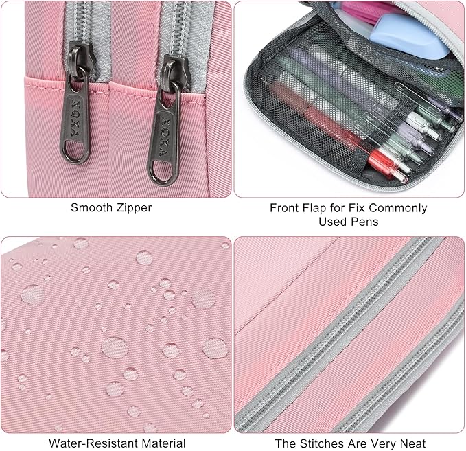 XQXA Pencil Pouch Cute Large Pencil Case Organizer, Multifunctional Big Capacity Pencil Pouch with 3 Compartmens, aesthetic school supplies Pencil Bag for Office Travel Men Women (01-Cherry Pink)-DeskLoop Office