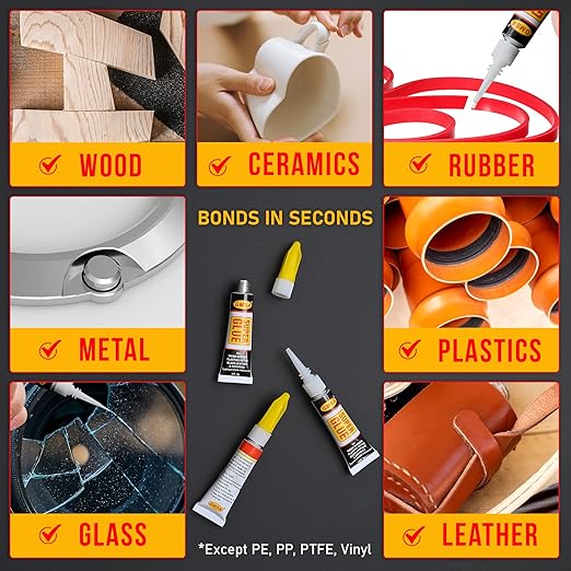 4 Pack Super Glue All Purpose, Fastest & Toughest Adhesive 3g Instant Repair Unbreakable Bond, Strong Superglue Liquid for Hard Plastic, Rubber, Metal, Leather, Ceramics, Wood, DIY Craft-DeskLoop Office