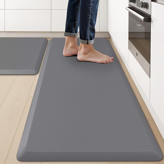KitchenClouds 2PCS Kitchen Rugs Cushioned Anti-Fatigue Non-Slip Waterproof Kitchen Mat Comfort Foam Standing Mat for Floor Office Sink Laundry (Grey)-DeskLoop Office