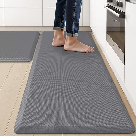 KitchenClouds 2PCS Kitchen Rugs Cushioned Anti-Fatigue Non-Slip Waterproof Kitchen Mat Comfort Foam Standing Mat for Floor Office Sink Laundry (Grey)-DeskLoop Office