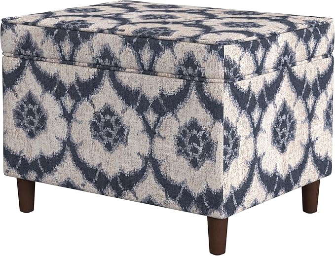 Home Decor | Dinah Collection Modern Storage Ottoman | Ottoman with Storage for Living Room & Bedroom(Blue Medallion Print)-DeskLoop Office