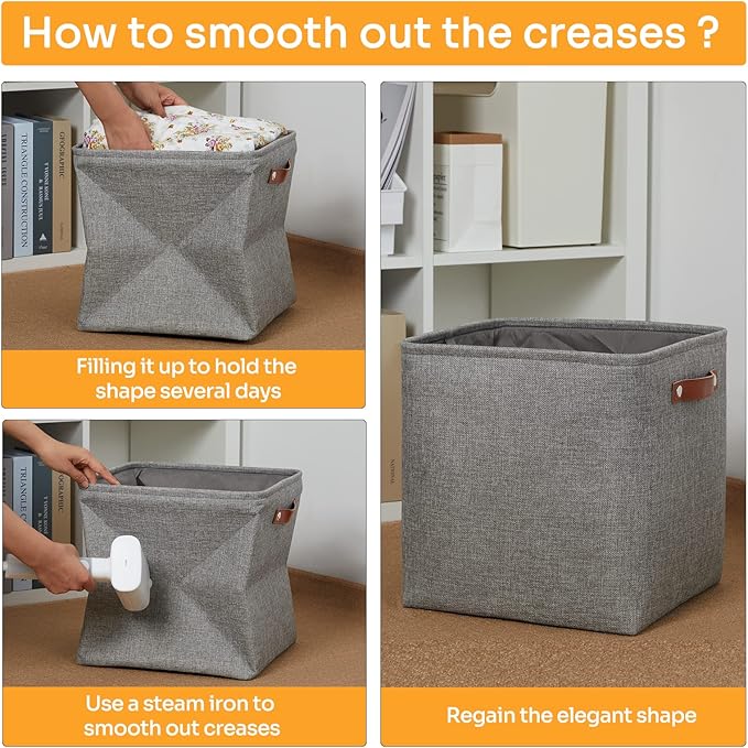 DULLEMELO Cube Storage Boxes,13 inch Fabric Baskets Closet Storage Bins for Home Organization and Storage,Stackale Gift Baskets Empty for Nursery Clothes Toys Kids Storage(Grey)-DeskLoop Office