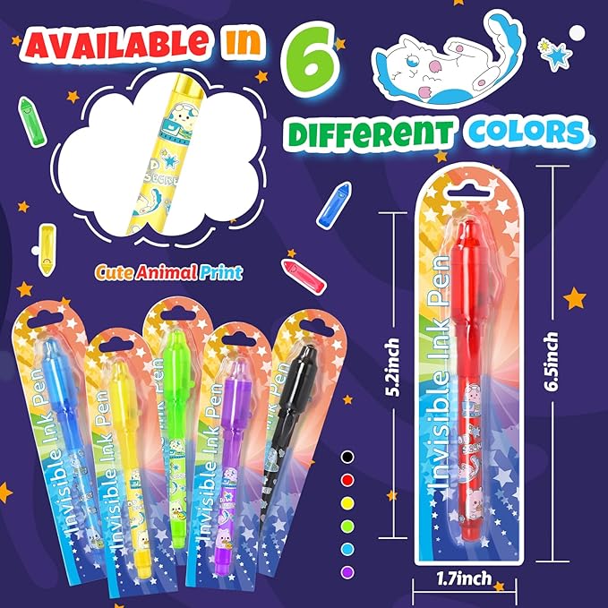 GIFTINBOX Invisible Ink Pen with UV Light for Kids, 24PCS Spy Pen Party Favors for Kids 8-12, Magic Marker for Secret Message, School Supplies Birthday Goody Bag Stuffers for Boys Girls-DeskLoop Office