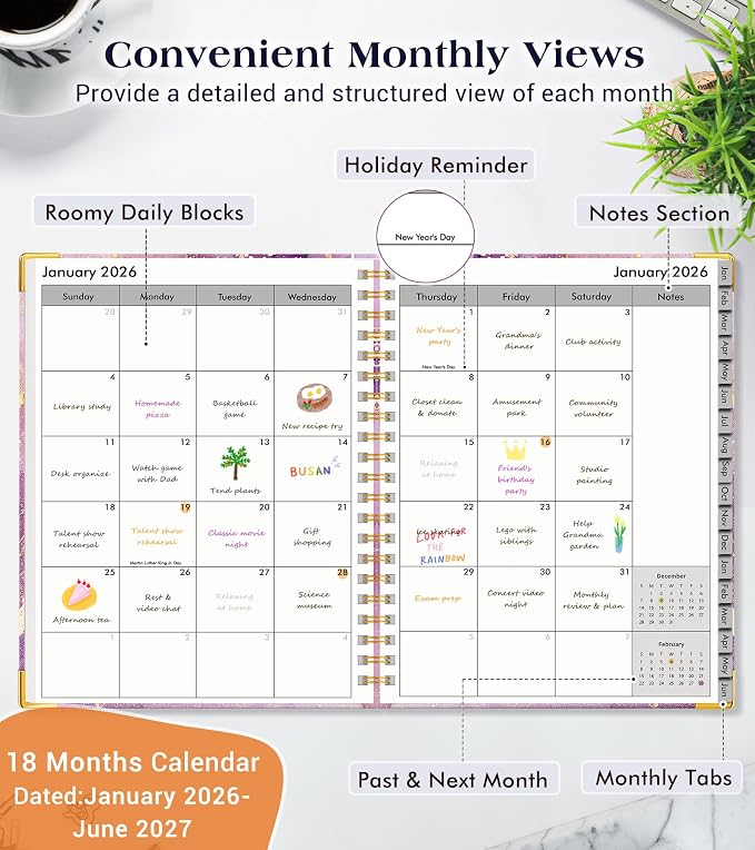 Planner 2026-2027, 18 Months Weekly and Monthly Hardcover Planner, January 2026 - Image 2