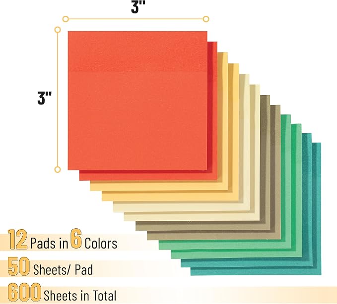 Mr. Pen- Sticky Notes, 12 Pads, 600 Sheets, Retro Colors | Sticky Notes Bulk - Image 2