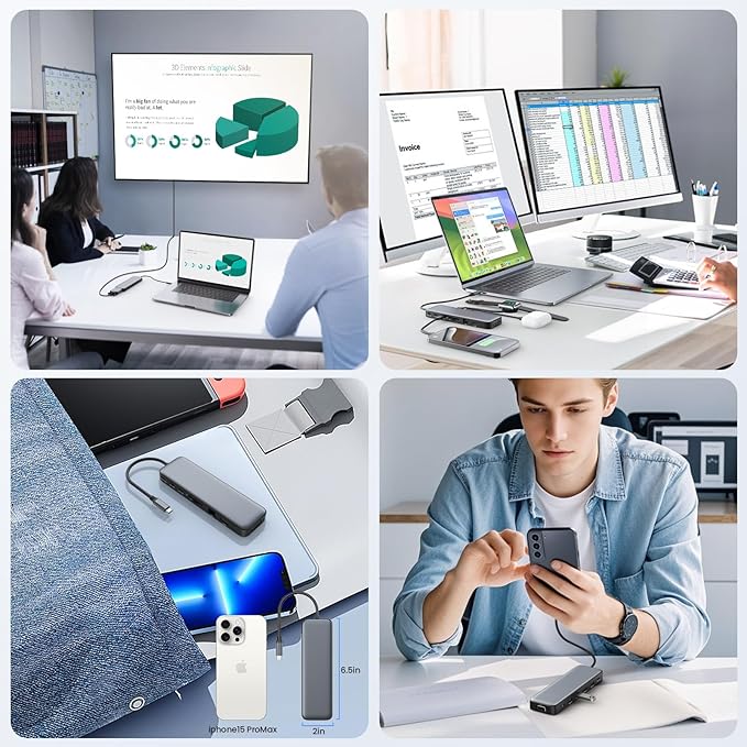 USB C Hub Laptop Docking Station Dual Monitor,14 in 1 Multiport Adapter with 4K HDMI,VGA,8 USB C/A Ports,100W PD Fast Charging,Audio&Mic,SD&TF,USBC Dongle for MacBook/Dell/HP/Lenovo ThinkPad/Surface-DeskLoop Office