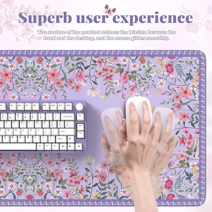 iCasso Desk Mat for Keyboard and Mouse, Cute Desk Pad Large, Anti-Slip Floral - Image 4