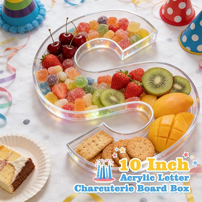 Ledido 10’’ Acrylic Letter Charcuterie Board Box, Reusable Fillable Serving Tray - Image 2