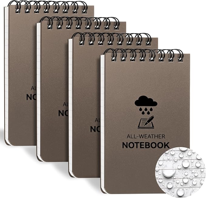 COIDEA Waterproof Notebook, 4 Pack Top-Spiral Pocket Notepad, All Weather by COIDEA