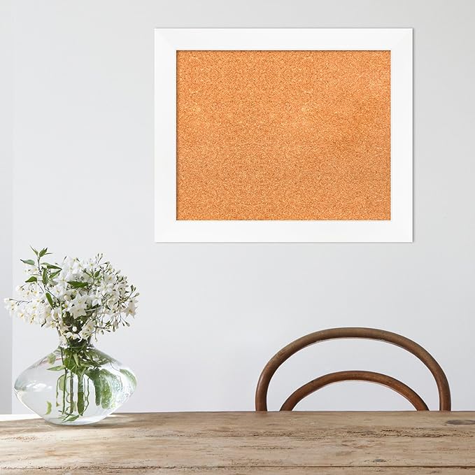 Amanti Art Natural Cork Board for Wall, 19x23 Vision Board with White Frame, Small Corkboard Office Decor for Home Organization, Modern Corkboard Pinboard to Display Items for Home Organization in-DeskLoop Office