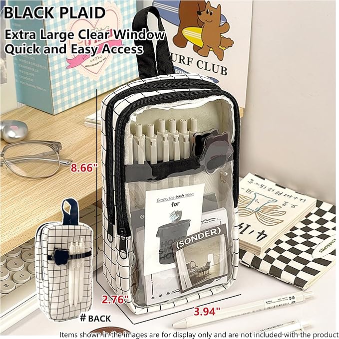 UINSUE Cute Pen case Adorable Bunny Transparent 3-Layer Large Capacity Pencil - Image 3