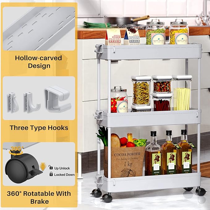 SPACEKEEPER Slim Rolling Storage Cart, 3 Tier Storage Organizer Laundry Room - Image 7