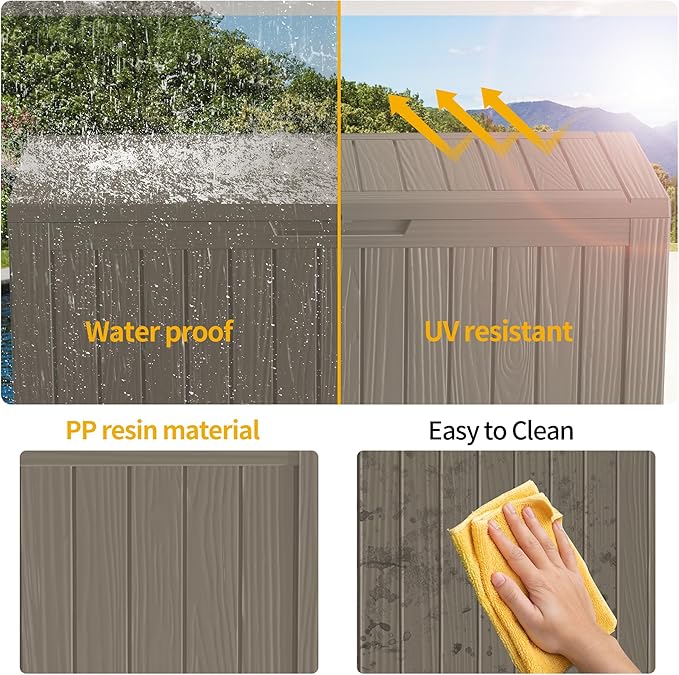 180 Gallon Outdoor Storage Box Waterproof Lockable Resin Deck Box Large, Patio Storage Bin for Pool Accessories Cushion Furniture, Garden Tools, UV-Resistant Outside Delivery Grey-DeskLoop Office