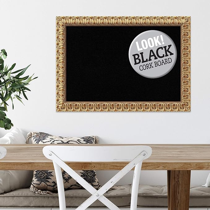 Amanti Art Black Cork Board for Wall, 19x27 Vision Board with Gold Wood Frame, Medium Corkboard Office Decor for Home Organization, Traditional Corkboard Pinboard to display items for home-DeskLoop Office