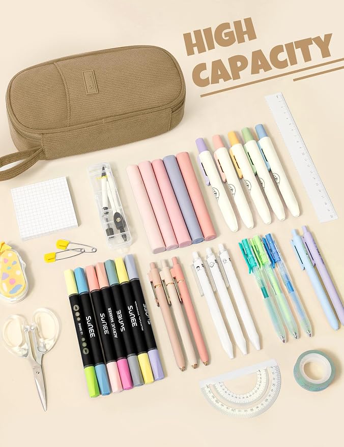 SUNEE Cute Pencil Case, Large Pencil Pouch, Soft Corduroy Fabric Big Pencil Bag - Image 2