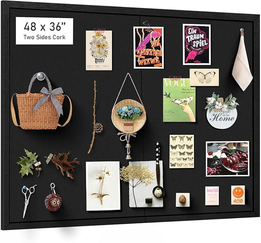 Miratino Large Bulletin Board, 48 "x 36" Black Cork Boards for Walls with Frame, Pin Display Board Vision Board for Home School Office Decor-DeskLoop Office