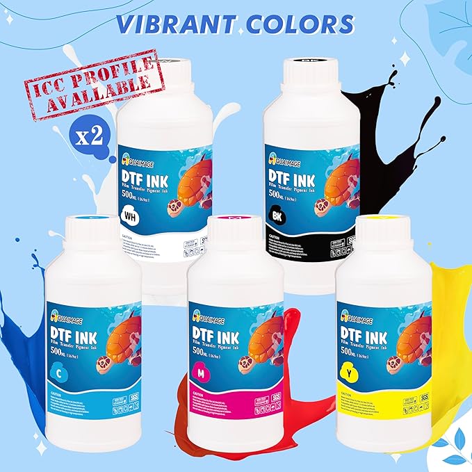 Premium DTF Ink 3000 ml, DTF Transfer Ink for PET Film, Refill Ink for printheads ET-8550, XP-15000, XP600, I3200, L1800, Direct to Film Heat Transfer Printing, 500ml x 6 (2W+BKCMY)-DeskLoop Office