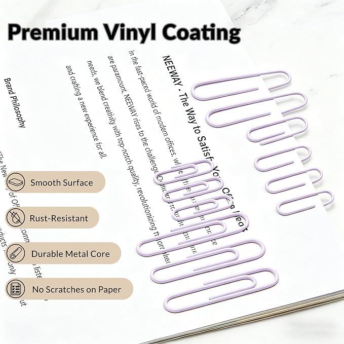 NEEWAY 450pcs Paper Clips Assorted Sizes, Small and Large Paper Clips, Coated - Image 5