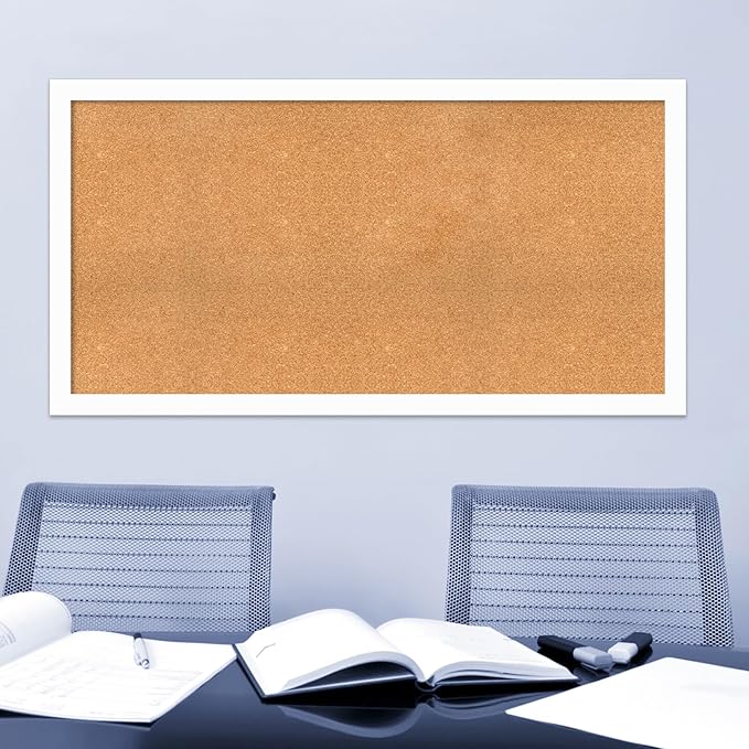 Amanti Art Natural Cork Board for Wall, 31x59 Vision Board with White Frame, Oversize Corkboard Office Decor for Home Organization, Casual Corkboard Pinboard to Display Items for Home Organization in-DeskLoop Office