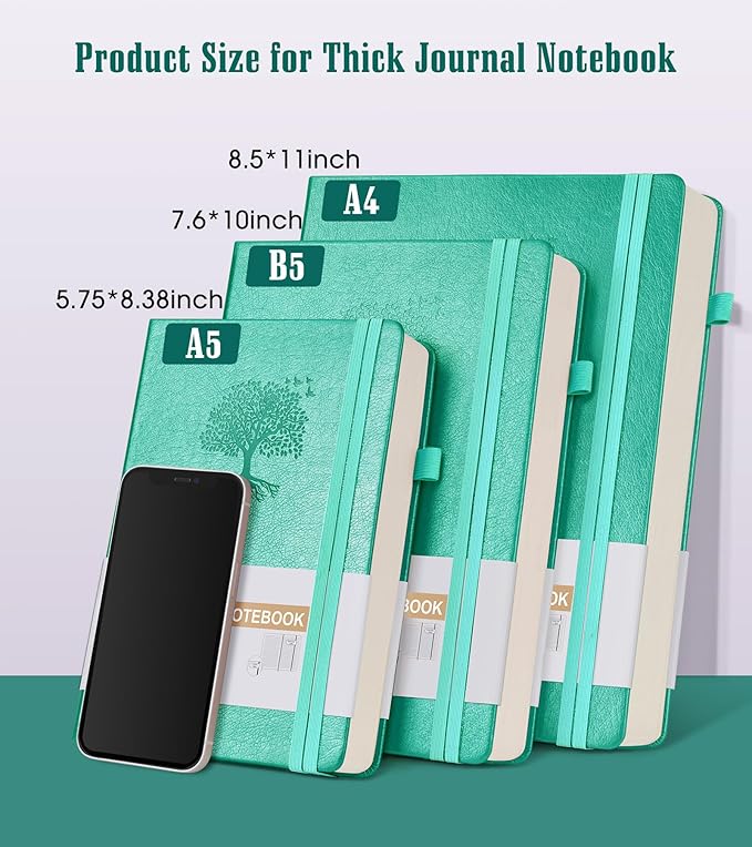 Lined Journal Notebook, 365 Pages A4 Large Journals for Writing Ruled Notebook, Hardcover Leather Journal for Women Men, Daily Notebook for Work, Note Taking, 100Gsm Thick Paper (8.5" x 11" Teal)-DeskLoop Office