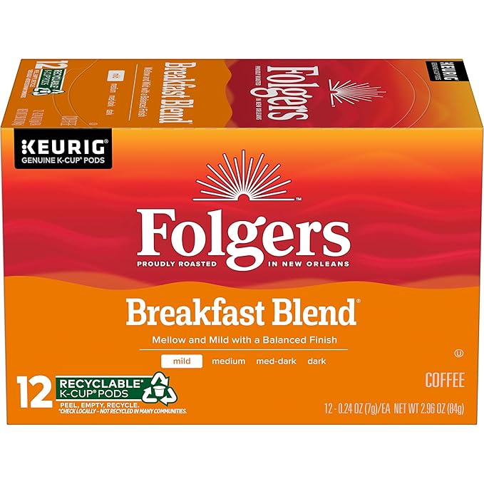 Folgers Breakfast Blend Mild Roast Coffee, 72 Keurig K-Cup Pods-DeskLoop Office