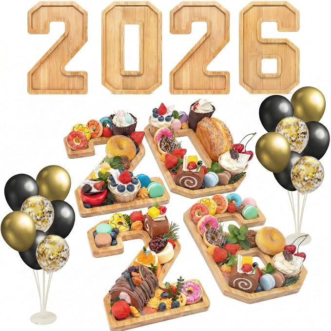4PCS Wooden Graduation Decorations Number Charcuterie Board Box- 2026 by Nsoyos