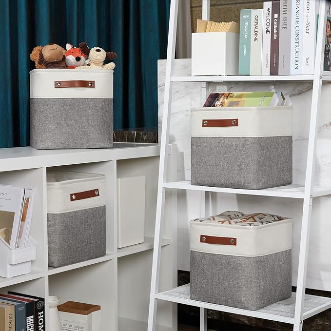 DULLEMELO 11 Inch Cube Storage Bins Fabric Storage Cubes 4 Pack Foldable Cube Storage Baskets for Cube Organizer, Cube Storage Organizer Bins for Home Office Organizer Closet, Shelves, Toy, Nursery-DeskLoop Office
