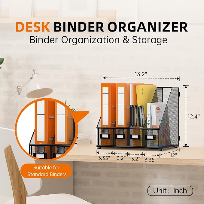 DALTACK 4 Vertical Compartments Magazine File Holder, Binder Organizer - Image 3