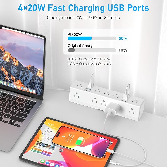 40W Fast Charging Station, VILONG Desk Clamp Power Strip, Desktop Mount Surge Protector, 8 USB Ports(4 USB-C), 10 AC Outlets and 10Ft Cord, for Home, Office, Fit 1.6" Tabletop Edge-DeskLoop Office