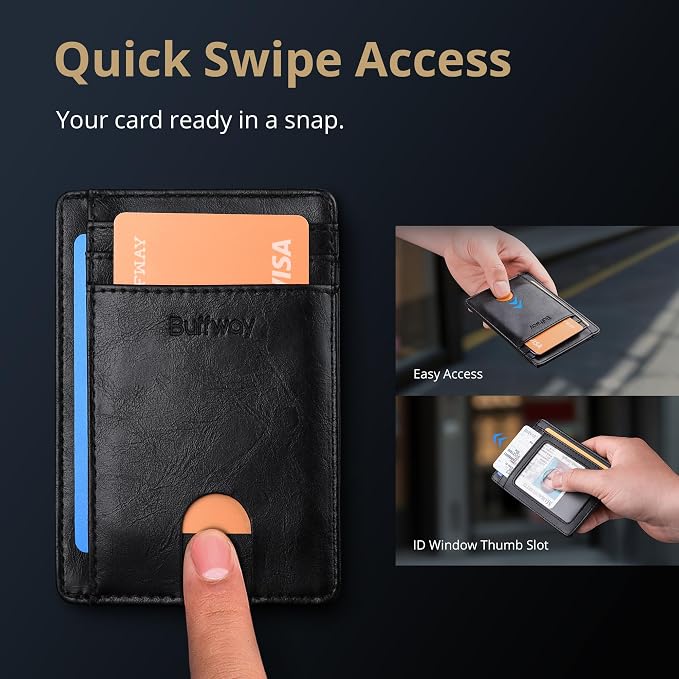 Buffway Slim Minimalist Front Pocket RFID Blocking Leather Wallets - Image 4