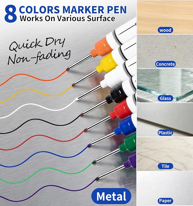 15 Pack Long Nib Marker Pens, 8 Colors - 20mm Extra Long Head Deep Hole Markers - Image 3