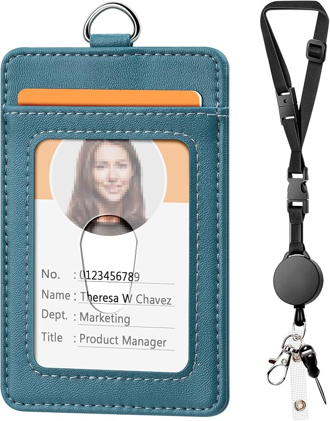 Leather Badge Holder and Adjustable Retractable Lanyards, Quick Release Buckle by Coloryourlife