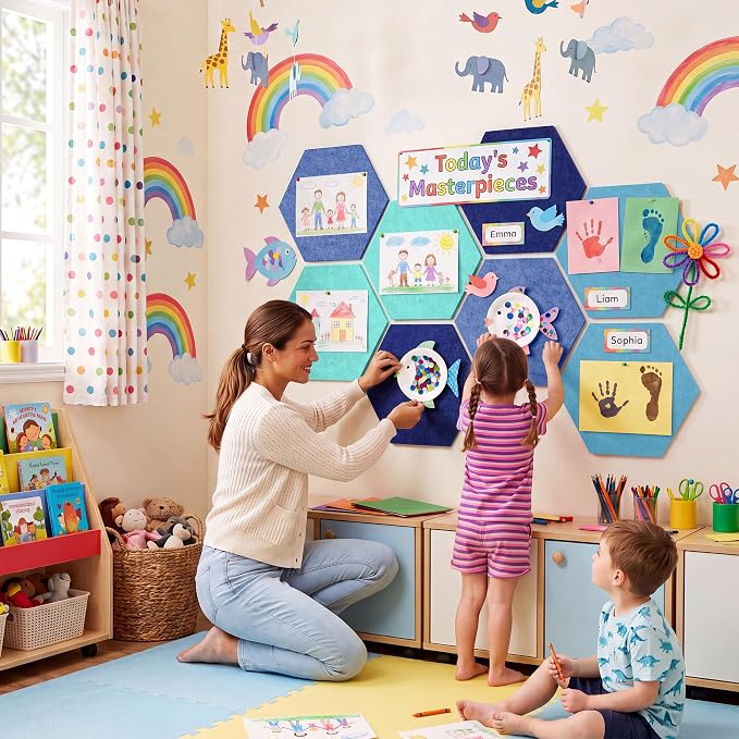 8 Pack Hexagon Felt Bulletin Board Tiles - Image 5