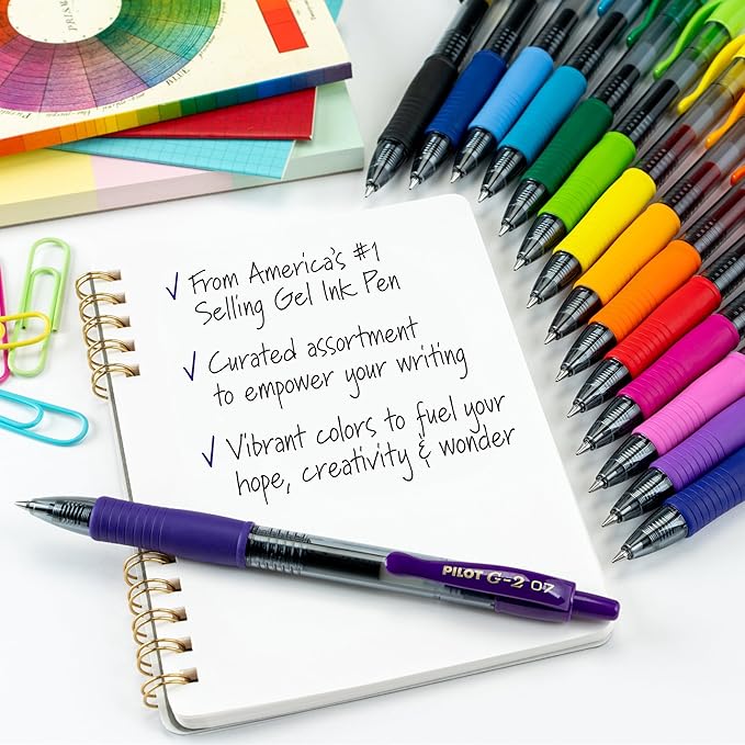 Pilot G2 Premium Gel Roller Pens, Rainbow Gel Pens, G2 Rainbow Colors Pack - Image 2