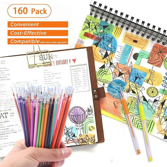 160 Colors Gel Pen Ink Refills, Glitter Neon Gel Ink Pens Refills Replace - Image 4