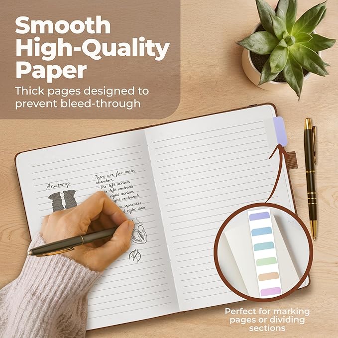 Lined Leather Bound Journal Notebook, A5 Hardcover - Brown 5.8x8.3" - Thick 300 Pages College Ruled Paper Journals for Men and Women - Personal and Professional Note Book for Writing & Journaling-DeskLoop Office