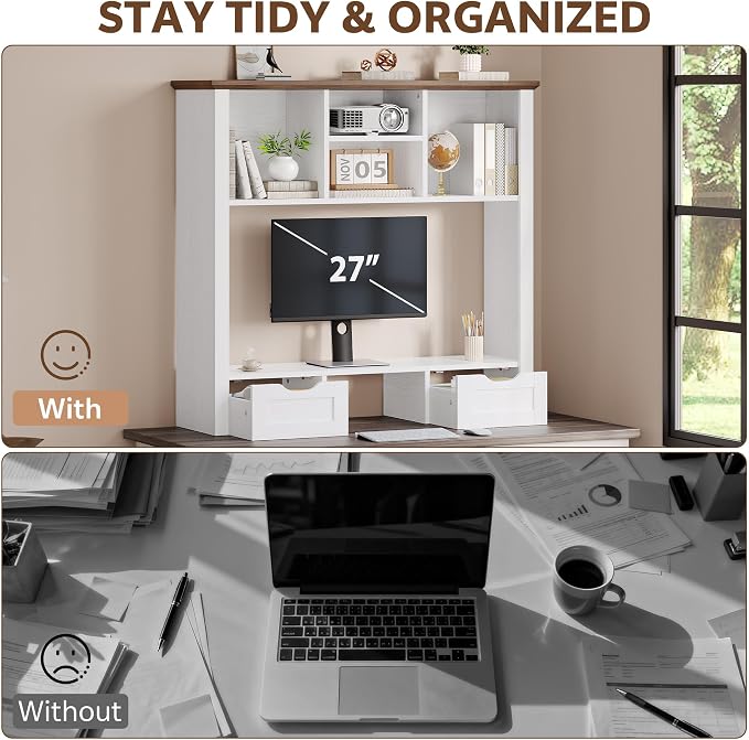 Desk Shelf with Computer Monitor Stand, 37.4''W Desktop Bookshelf Display Rack - Image 5