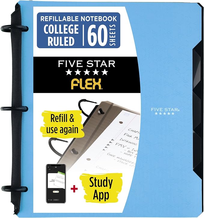 Five Star Flex Refillable Notebook + Study App, College Ruled Paper and 1 Inch by FiveStar