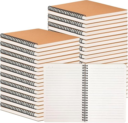 miikoul 100 Packs A5 Spiral Lined Notebooks, Kraft Paper Cover, 8.3"×5.5", 60 Sheets/120 Pages, Ruled Notebooks Bulk, Hardcover Journal Notepad Travel Notebooks for Office and Back to School Supplies-DeskLoop Office