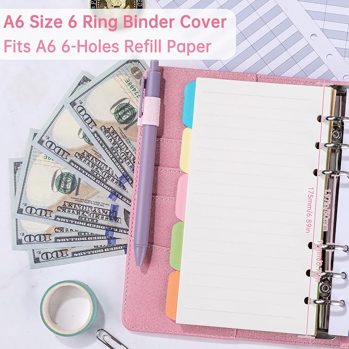 Antner A6 Notebook Binder Refillable 6 Ring Budget Binder Cover - Image 3